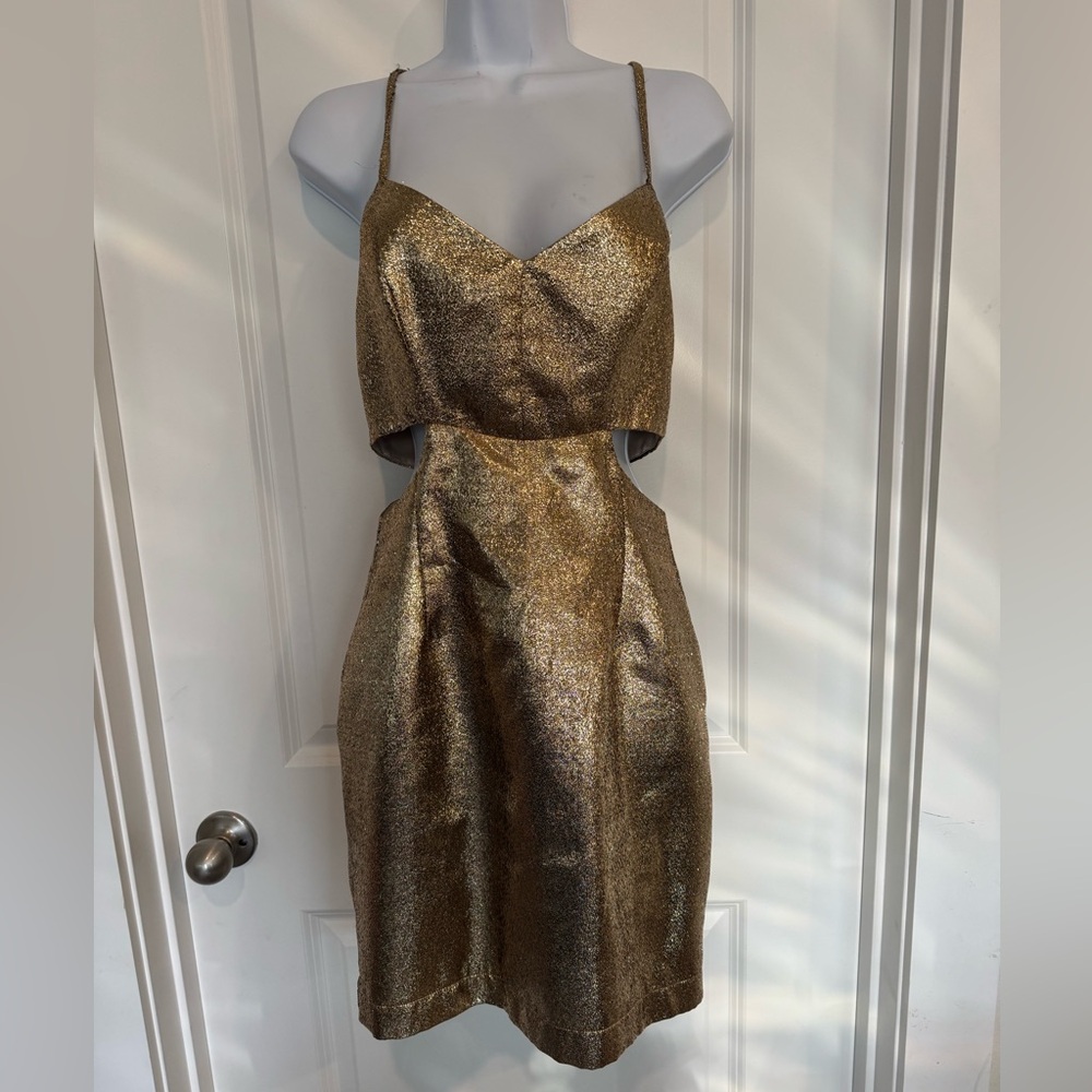 Naven Gold Metallic Cutout Dress Sz 4
